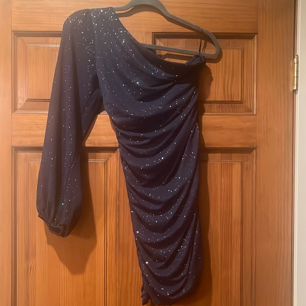 One Sleeve Navy Dress